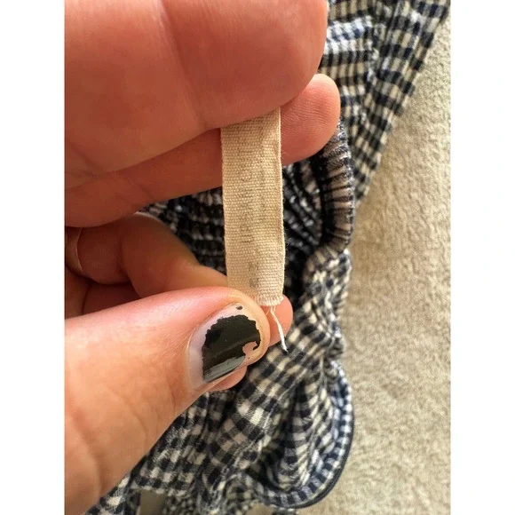 Urban Outfitters Black White Gingham Cotton Tie Front Mini Dress Smocked Back M - Picture 7 of 8